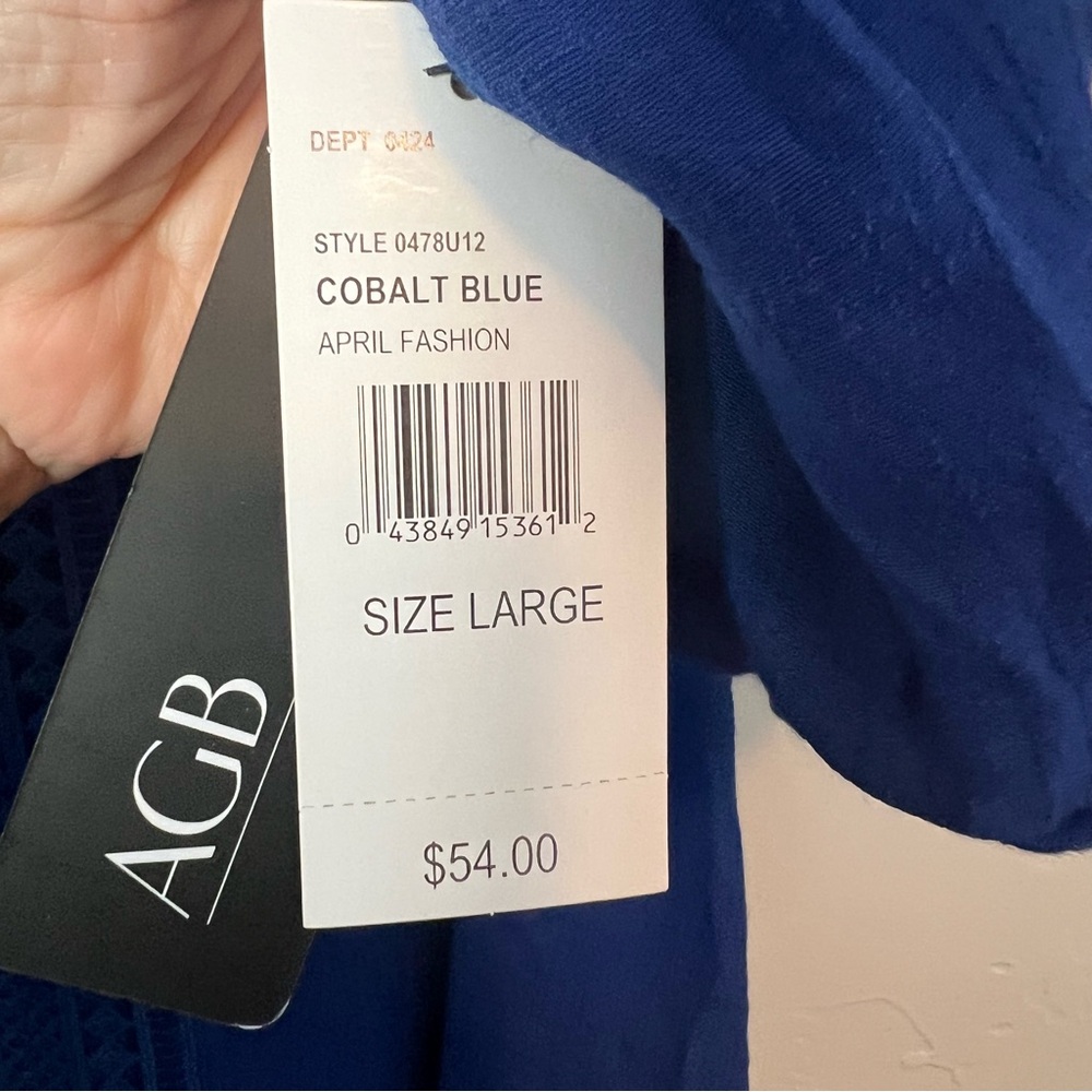 NWT AGB Royal Blue Blouse Women’s Size L Boho - Picture 5 of 8